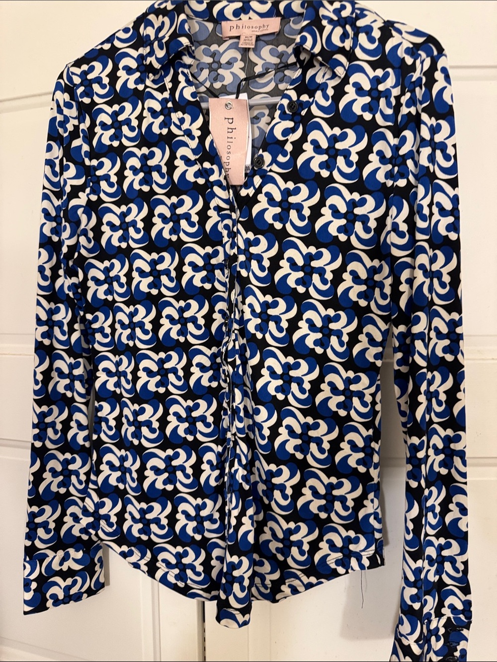 Philosophy Geometric Floral Button-Down Shirt in Blue, White and Black